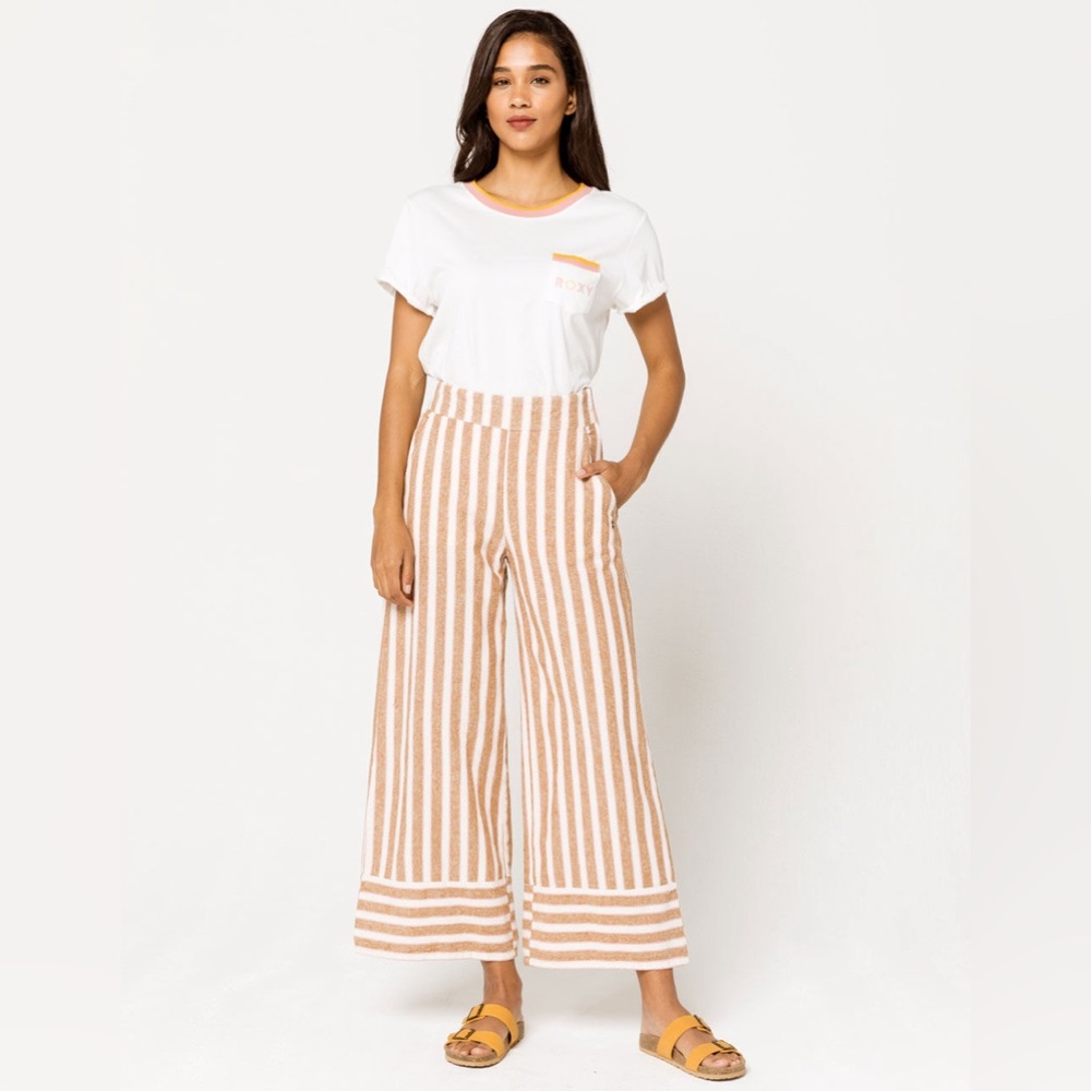 Roxy Wild Ideas Crop Womens Linen Pants High Waisted Size Large